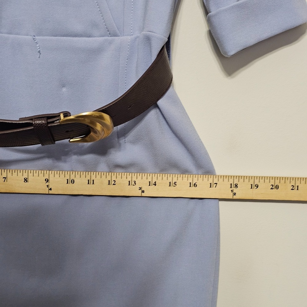Donna Karan Dress 4 Pastel Blue Sheath Short Sleeves Collar V-neck Belt 0956 - Picture 4 of 9